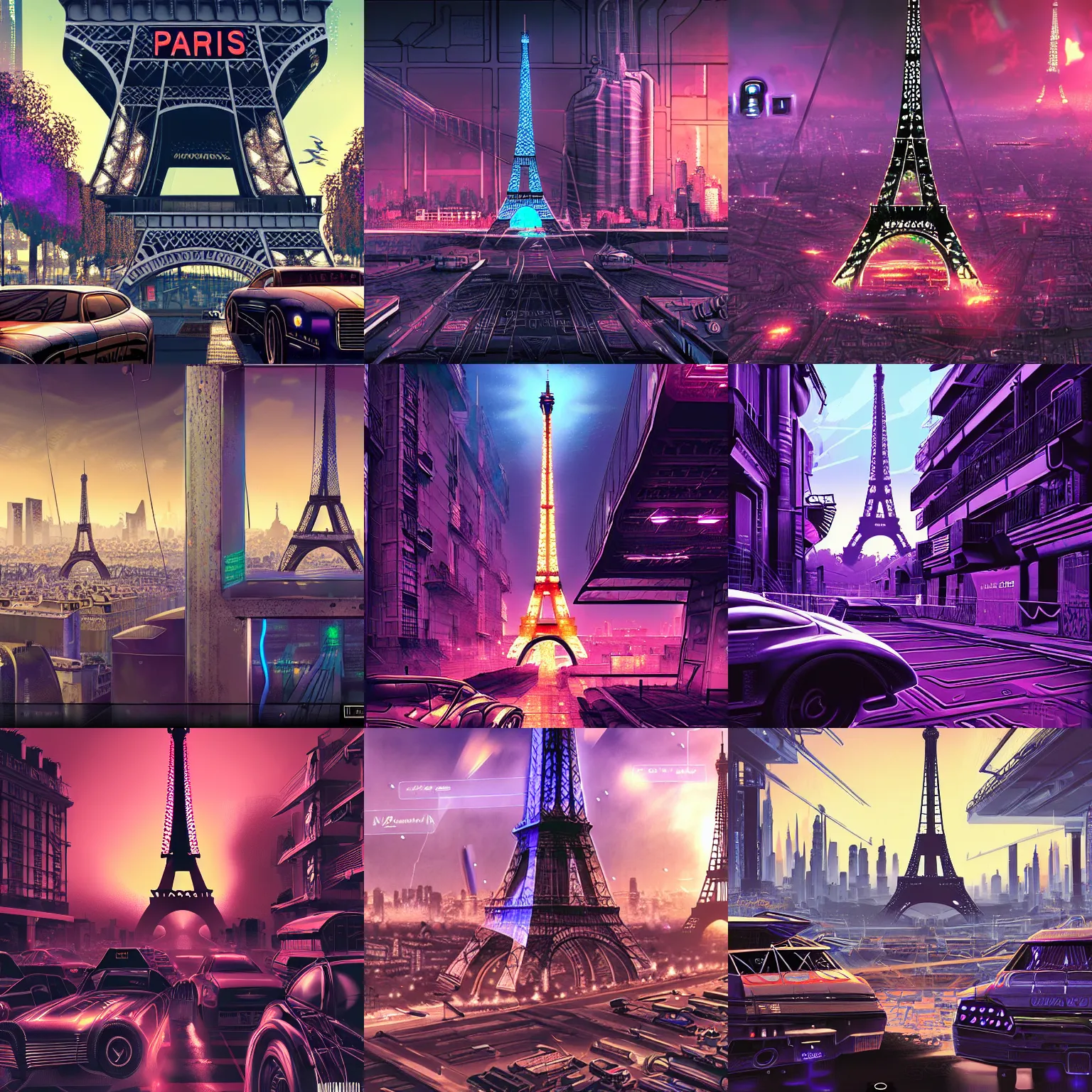 Prompt: Paris in Cyber Punk 2077, highly detailed digital art