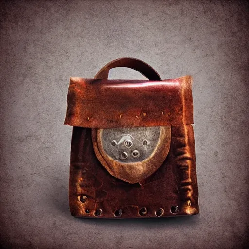 Prompt: a small leather bag, fantasy illustration, medieval era, blank background, studio lighting, digital art