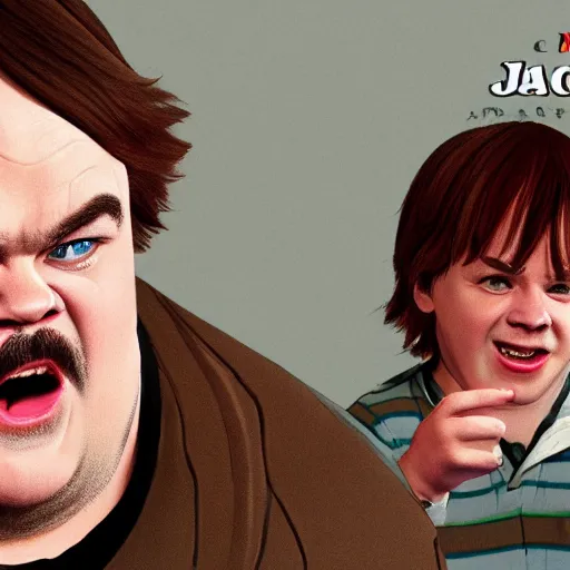 Image similar to jack black as kevin macallister, home alone movie, candid, trending n artstation, highly detailed, 8 k