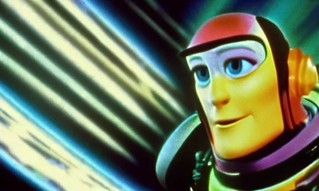 Prompt: full - color cinematic movie still from a 1 9 6 8 science - fiction film by stanley kubrickstarring buzz lightyear in a space - station. detailed facial - features ; epic ; artistic ; oscar - winning.