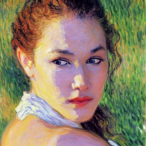 Image similar to portrait of a young diane lane by claude monet, impressionist, hd, beautiful, glamorous, award winning, 4 k