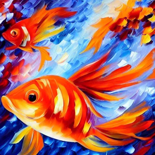 Image similar to goldfish on drugs by leonid afremov