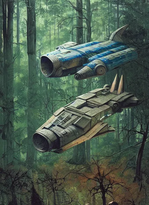 Prompt: hyper realistic spaceship in the woods by a river gorgeous lighting, lush forest foliage blue sky a hyper realistic painting by chiara bautista and beksinski and norman rockwell and greg rutkowski, weta studio, and lucasfilm