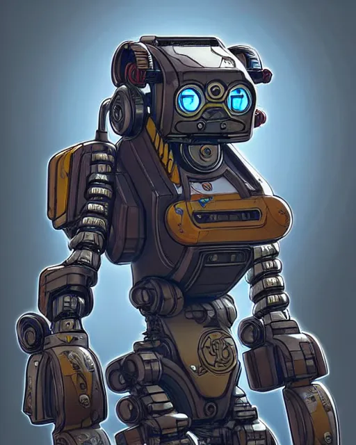 Prompt: pathfinder robot from apex legends character portrait, portrait, close up, concept art, intricate details, highly detailed, vintage sci - fi