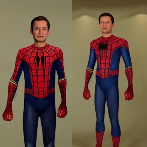 Image similar to hyper realistic Tobey Maguire wearing sam raimi Spider-Man costume 4K