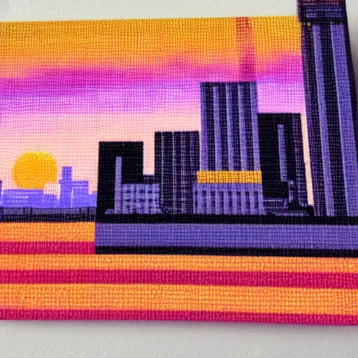 Image similar to city sunset, pixelart