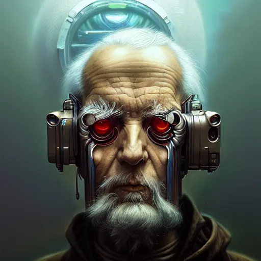 Image similar to a detailed portrait of cyberpunk old man by Tomasz Alen Kopera and Peter Mohrbacher
