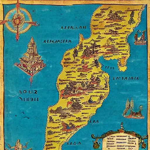 Image similar to map of thailand, fantasy, 1 7 th century,