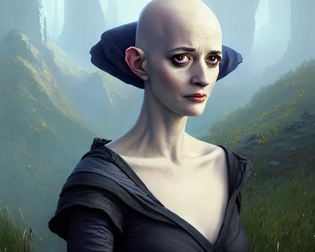 Prompt: highly detailed portrait of eva green as a bald elf mage, in gta v, stephen bliss, unreal engine, fantasy art by greg rutkowski, loish, rhads, ferdinand knab, makoto shinkai and lois van baarle, ilya kuvshinov, rossdraws, tom bagshaw, global illumination, radiant light, detailed and intricate environment