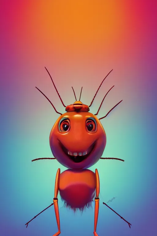 Prompt: colorful full body shot of a cute anthropomorphic cockroach, with long thin antennae, trending on artstation, trending on deviantart ,cinematic backlighting, 8k, symmetrical, correct proportions, hyper detail illustration by tim schafer, by peter chan, vibrant colors, by pixar, orange lights, pink shadows