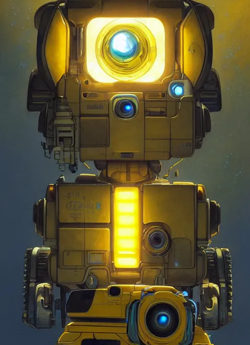 Prompt: wall - e, sci - fi, blue and yellow glowing lights, intricate, elegant, highly detailed, digital painting, artstation, concept art, smooth, sharp focus, illustration, art by artgerm and greg rutkowski and alphonse mucha