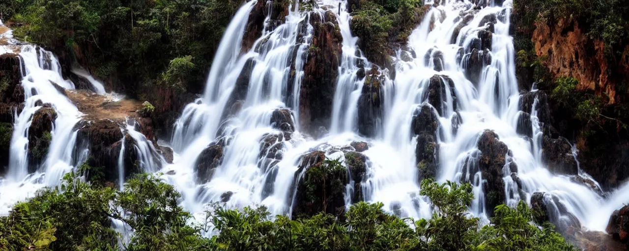 Image similar to a simply breathtaking shot of mediating monk at pongour falls in dalat, 7 layers waterfall, dang ngo