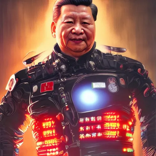 Image similar to leader of people's republic of china xi jinping as a t - 8 0 0 terminator, highly detailed, digital painting, artstation, concept art, matte, sharp focus, illustration, art by artgerm and greg rutkowski and alphonse mucha