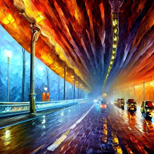 Image similar to squirrel hill tunnel monster, fantasy, intricate, elegant, highly detailed, digital painting, artstation, concept art, smooth, sharp focus, illustration, art by leonid afremov