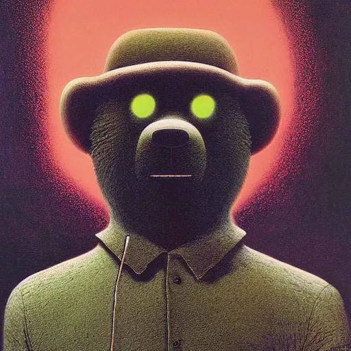 Prompt: yogi bear ( hanna barbera ) by beksinski and tristan eaton, neon trimmed beautiful dystopian digital art