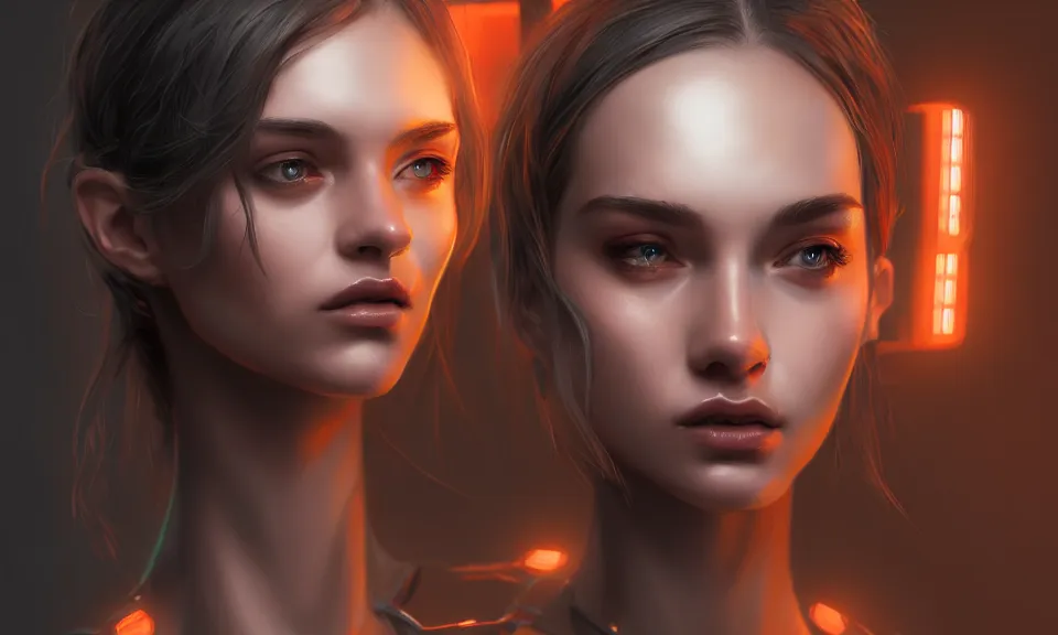 Prompt: cinematic bust portrait of beautiful girl with robot body, portrait ,cinematic, elegant, artstation, intricate, highly detailed, digital painting, artstation, concept art, sharp focus, illustration, cyberpunk, cgsociety, 8k