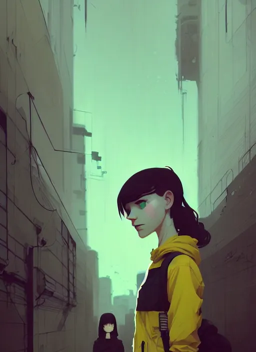 Prompt: highly detailed portrait of a moody dystopian young adult lady by atey ghailan, by greg rutkowski, by greg, tocchini, by james gilleard, by joe fenton, by kaethe butcher, gradient yellow, black, brown and cyan color scheme, grunge aesthetic!!! ( ( graffiti tag city background ) )