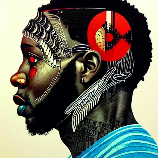 Image similar to side profile of a black man :: in ocean intricate details :: dark and horror :: by vikings and Sandra Chevrier