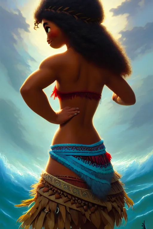 Image similar to moana, hyper detailed, digital art, ue, artstation, natural lighting, studio quality, smooth render, by caravaggio, artgerm, greg rutkowski, peter mohrbacher, hajime sorayama, boris vallejo, craig mullins, intricate fractal lace