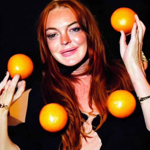 Prompt: lindsay lohan juggling oranges