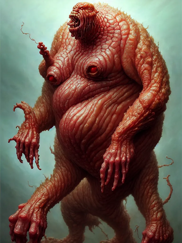 Image similar to hyperrealistic rendering, fat smooth cronenberg flesh monster final fantasy behemoth by donato giancola and greg rutkowski and wayne barlow and zdzisław beksinski, eyeballs, product photography, action figure, sofubi, studio lighting, colored gels, colored background