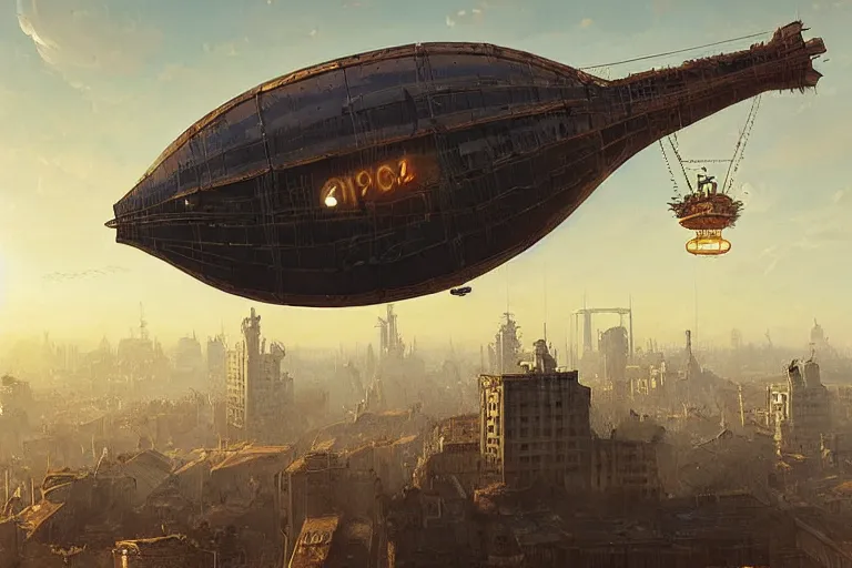 Image similar to a pig-blimp, steampunk, digital art, extremely detailed, flying over a city, greg rutkowski, cinematic