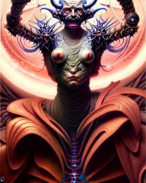 Image similar to the devil tarot card, fantasy character portrait made of fractals, ultra realistic, wide angle, intricate details, the fifth element artifacts, highly detailed by peter mohrbacher, hajime sorayama, wayne barlowe, boris vallejo, aaron horkey, gaston bussiere, craig mullins