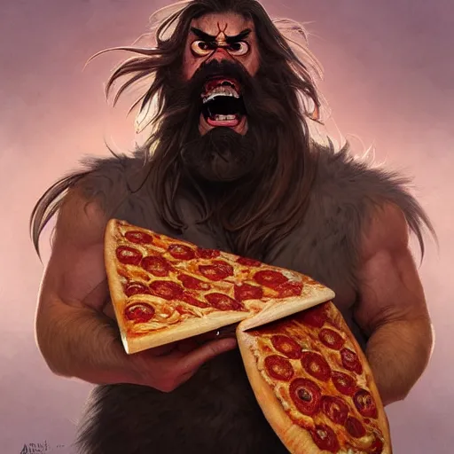 Prompt: portrait of gritty opening his mouth to eat pizza, highly detailed, digital painting, artstation, concept art, sharp focus, illustration, art by artgerm and greg rutkowski and alphonse mucha