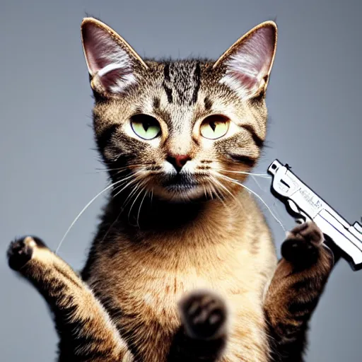 Image similar to a cat holding a gun