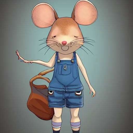 Image similar to in the style of studio ghibli, anthropomorphic mouse, female, wearing denim shorts and tank top, detailed, intricate, aesthetic, artistic, ambient occlusion, volumetric light effect, 8 k resolution