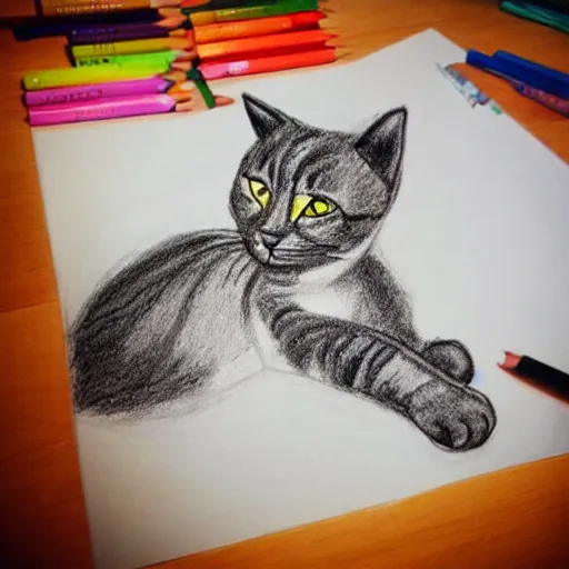 Image similar to crayon drawing of a cat bleeding out, drawn by a 6 year old