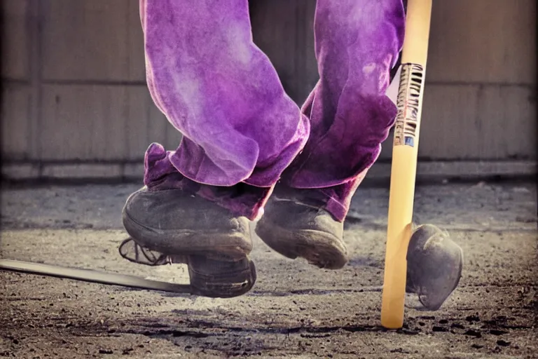 Prompt: pogo sticking runaway hobo, abstract, dusty, grungy, purple