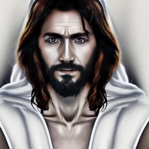 Image similar to jesus christ in a white robe ; character art ; digital art ; by artgerm ; gta v