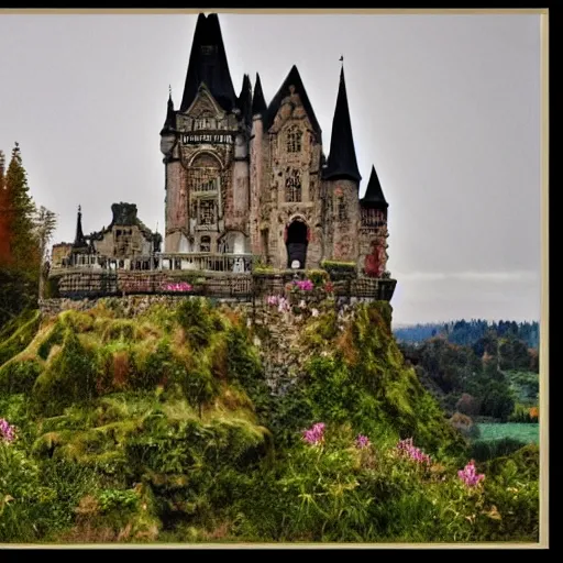 Image similar to beautiful gothic castle landscape in the style of Jim Davis