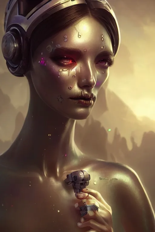 Prompt: ultra detailed beautiful female android [ in tears ]!!!, scifi, fantasy, octane render, dia de los muertos!!, global illumination, intricate concept art, unreal engine, 8 k, art by rossdraws and michael welan and dzo and kuciara and greg rutkowski and alphonse mucha and loish and wlop