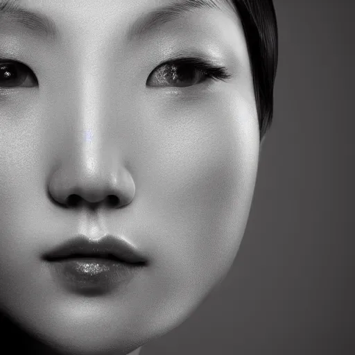 Prompt: photograph portrait bald korean japanese goddess of beauty neutral expression face straight on headshot even lighting no hair texture character creator 4