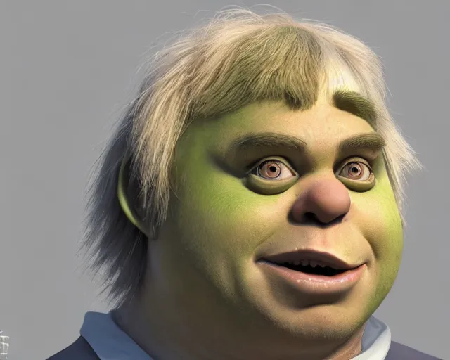 Image similar to boris johnson as fiona from shrek, character art, by various concept artists, redshift render, hyperrealistic face, photorealistic render