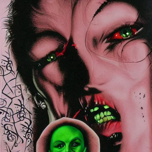 Image similar to 1990's movie poster for Vampire: the Masquerade, gothic horror, rose motif on bottom, stunning perfect face, background green marble, highly detailed by Drew Struzan