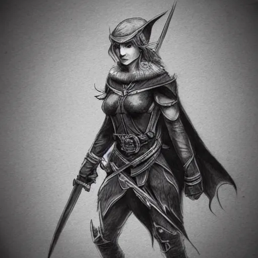 Prompt: elf ranger, character, dungeons and dragons, pencil art, high quality, daily deviation