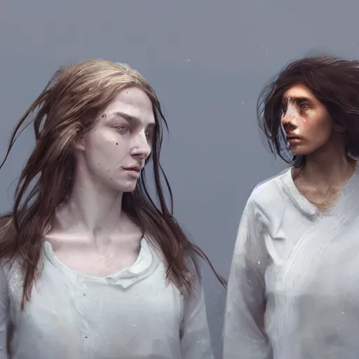 Image similar to a white and a brown woman merging together over time by greg rutkowski, hyperrealist, cinema 4 d, sicodelica, rendering unreal engine 5 digital art