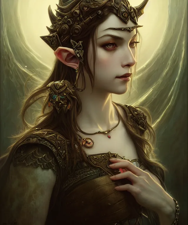 Image similar to dark fantasy, sensual legend of Zelda twilight Princess portrait, dark surrealist , fantasy, intricate, elegant, highly detailed, digital painting, artstation, concept art, smooth, sharp focus, illustration, art by Tom Bagshaw, artgerm and greg rutkowski and alphonse mucha