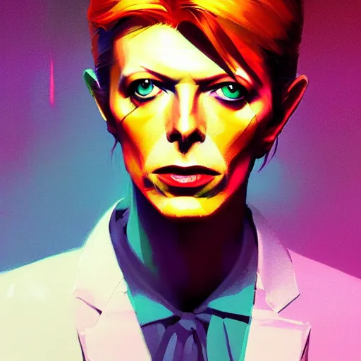 Prompt: beautiful portrait of David Bowie, colorful and vivid, many details, high contrast, 4K, by Ilya Kuvshinov, Greg Rutkowski