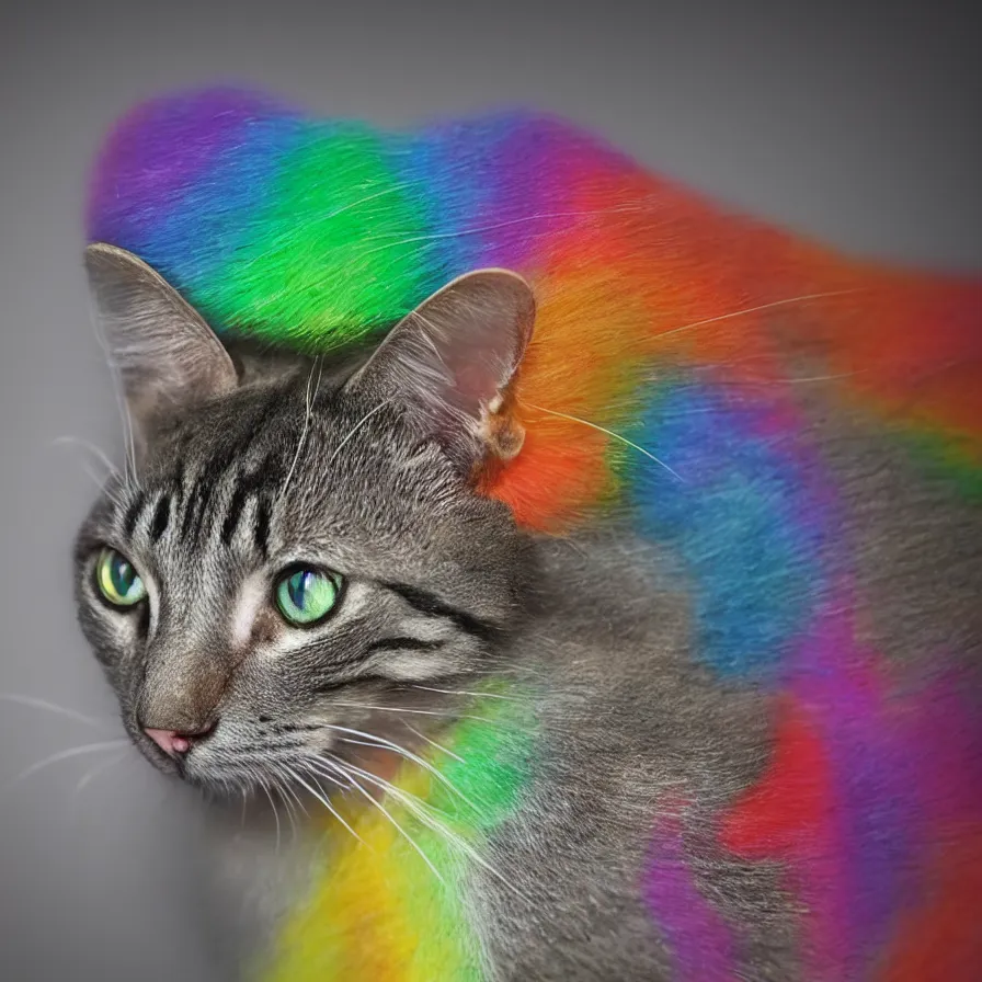 Prompt: a Rainbow cat ready to catch a mouse, ultra realistic, 8K