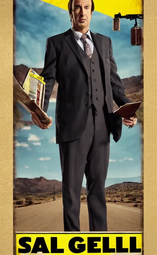 Prompt: saul goodman, poster of better call saul, vintage