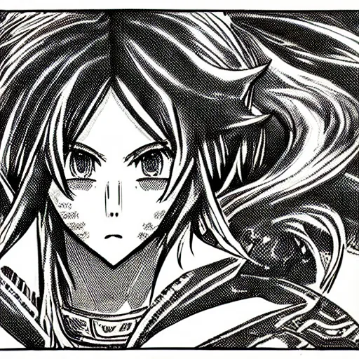 Prompt: prompt: 90's manga version of world of warcraft characters in black and white hyper detailed style, drawn by Botticelli, smaller details, 1980 manga style, graphic halftone details,