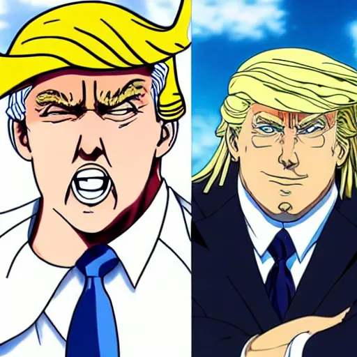 Image similar to trump as a jojo character, anime key visual, jojo the bizarre adventure