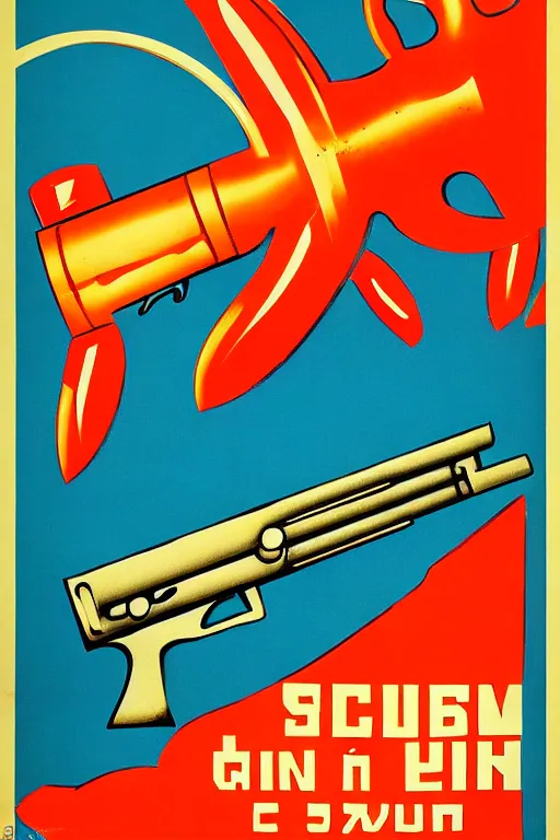 Image similar to A shrimp in the shape of a gun; Soviet Propaganda Poster