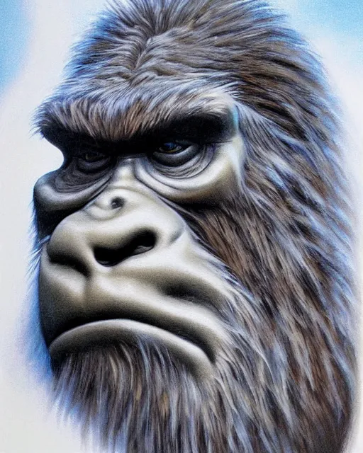 Prompt: cel - shaded bigfoot sasquatch airbrush, drew struzan illustration art, key art