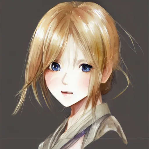 Prompt: a watercolor headshot portrait of a beautiful anime girl with blonde hair by 小北, 阿荣, digital art, trending on pixiv, trending on artstation,