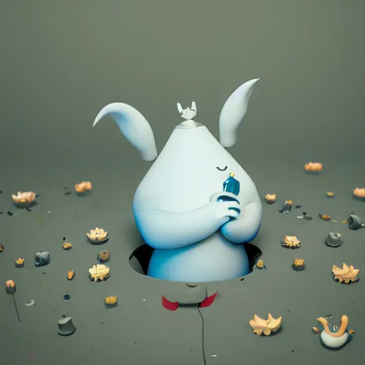 Image similar to a big head Moomin, two tiny horns, 3D art, Finnish green, Baymax style, sweetness, technology, futurism, kawaii, Marina Dieul, Monchhich, Kristina Shablina, 8K